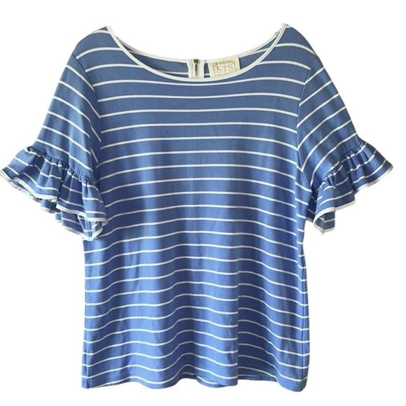 NEW Sail to Sable Blue and White Flutter Sleeve Top - Picture 1 of 6